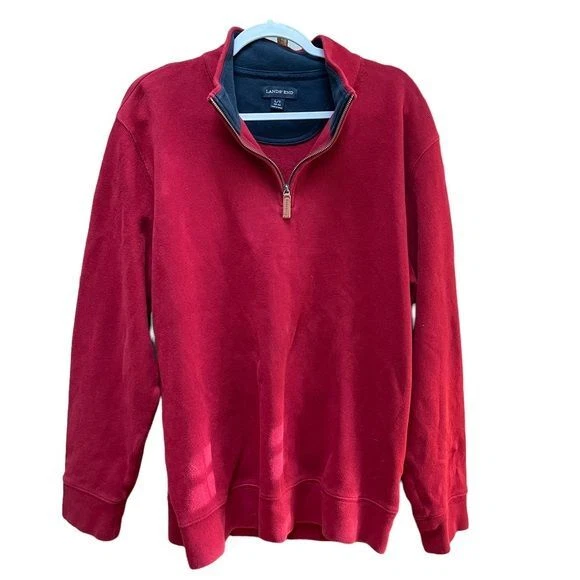 Lands End Bedford Rib Quarter Zip Sweater Red Big and Tall Men s Size L Tall