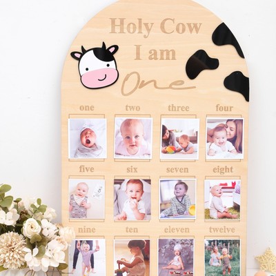 Holy Cow I am One Photo Wooden Board - Milk Cow 1st Birthday DecorationsBaby ...