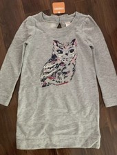 Gymboree Sweatshirt Terry Owl Dress Gray Pockets Size 7 NWT