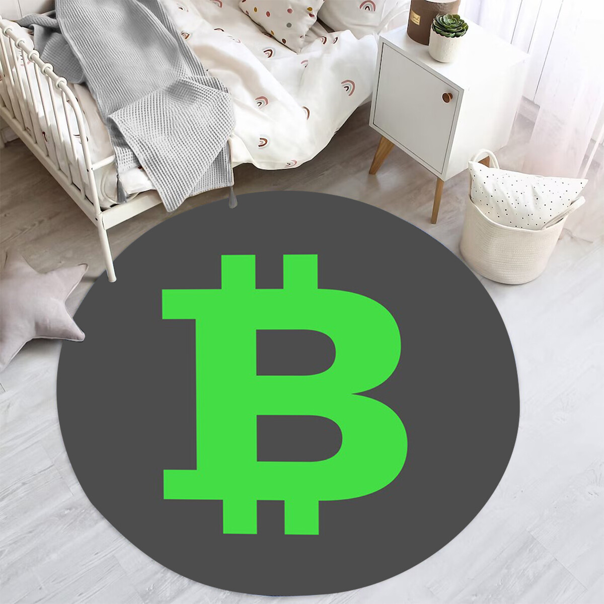 Funny Round Kids Rug Fun Gray Green Bitcoin Circle Area Rugs for Living  Room | eBay