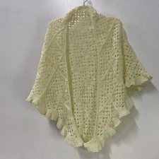 Retro Yellow Hand  Knitted Crochet Shawl/Wrap/Cape One Size Front Length 26
