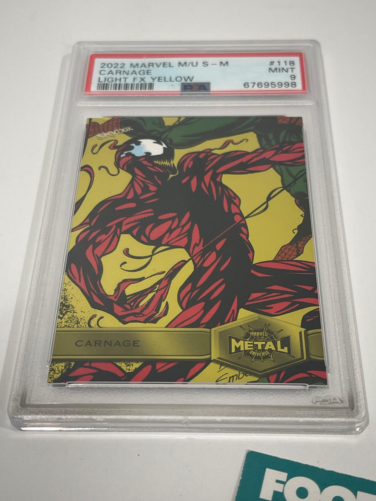 2022 MARVEL METAL UNIVERSE SPIDER-MAN CARNAGE LIGHT FX YELLOW CARD #118 PSA 9