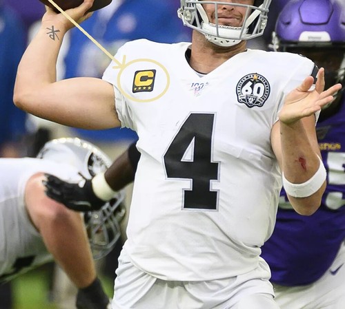 NFL 2019 Raiders Derek Carr Qb Kapitän 4-GOLD- ⭐ Star Aufklebbare Gold-C-Patch - Afbeelding 1 van 12