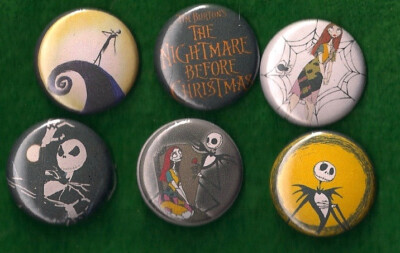 Nightmare Before Christmas 1'' Pinback Pins Handmade Jack Skellington Tim Burton