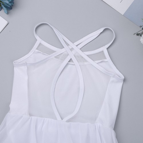 UK Girls Lyrical Ballet Skirt Chiffon Criss Cross Back Dress Sleeveless Leotard - Picture 69 of 74