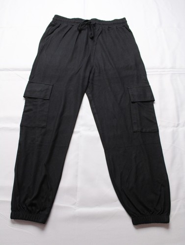 Mono B Women's Solid Brushed Cargo Lounge Jogger Pants EJ3 Black Medium NWT