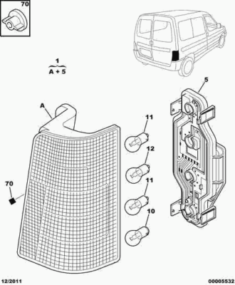 Rear Tail Light Bulb Holder For Peugeot Partner / Citroen Berlingo 1996-2008 - Replaces 634679