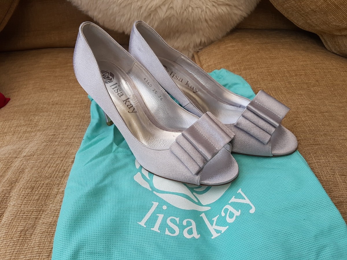 Ladies Womens Designer Lisa Kay Heel Shoes Open Toe Satin Grey UK