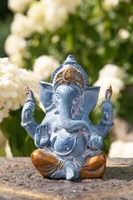 Ganesh Messing,   blauer Sandstein mit Gold finish H: 13,5 cm, 1,3 kg Feng Shui