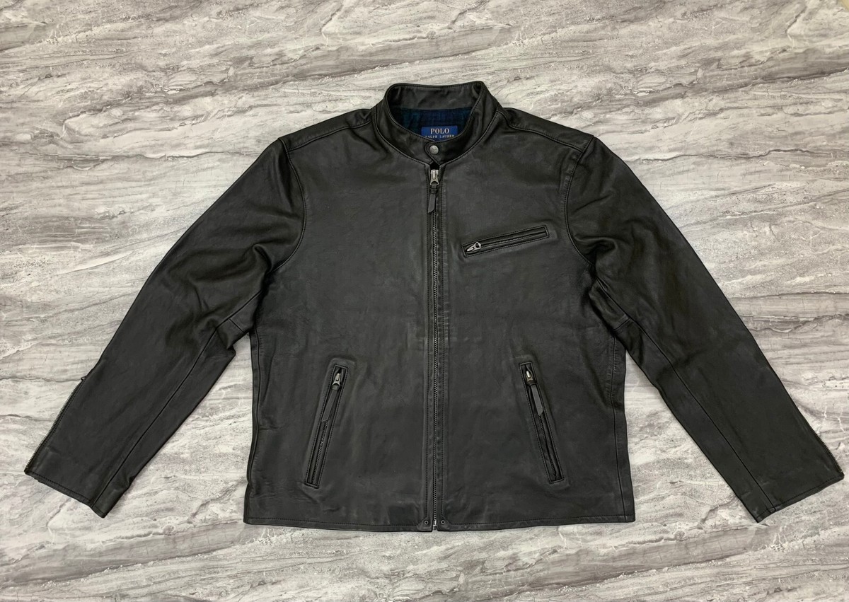 Polo ralph lauren lambskin leather café racer jacket sales