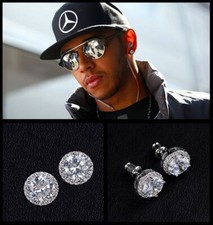 Men's LARGE BLING 10mm 18ct White Gold Plate Cubic Zirconia Fashion Earrings