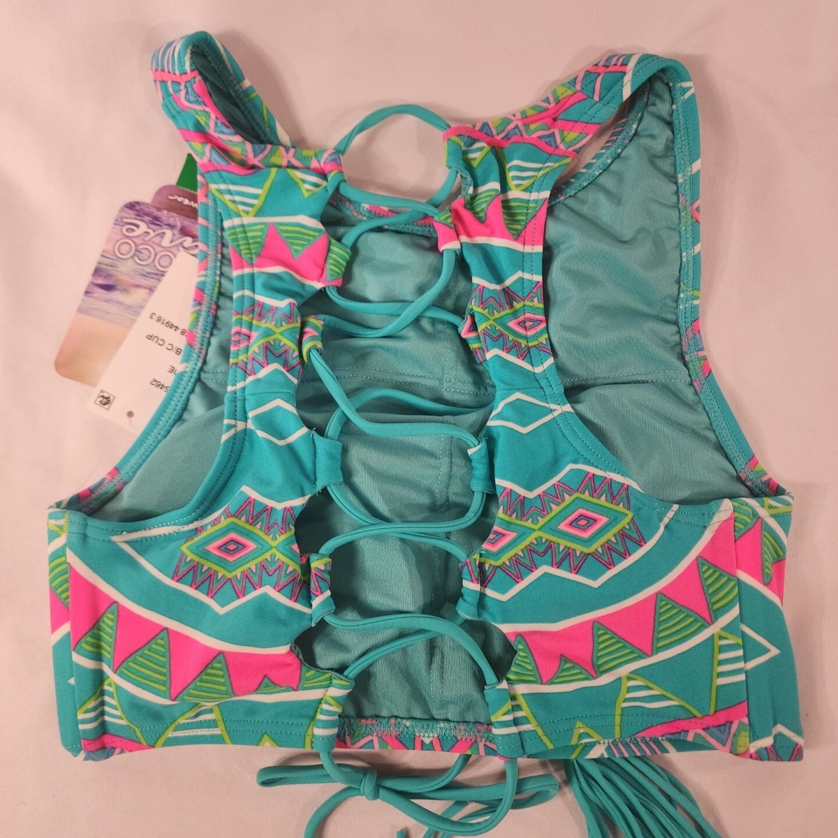 Coco Rave Neon High Neck Swimsuit Bikini Top Only Jade/Multi Large
