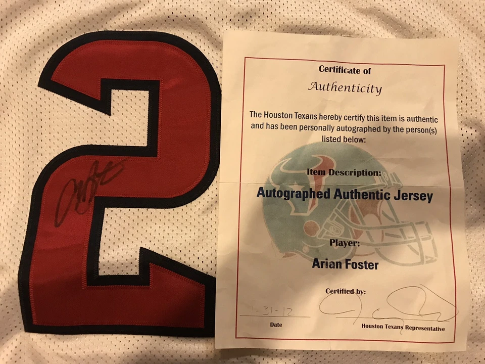 Футболка с автографом/подписью ARIAN FOSTER Houston белая с сертификатом подлинности с автографом РЕДКАЯ - Изображение 2 из 4