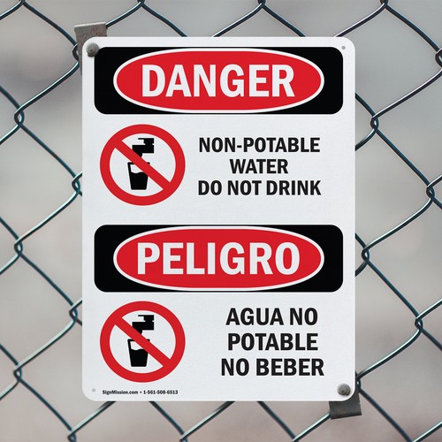 (2 Pack) Non-Potable Water Do Not Drink Bilingual OSHA Danger Sign Decal Metal - 第 5/21 張圖片