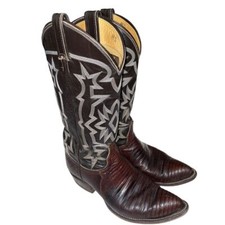 TONY LAMA Exotic Western Boots Black Brown Lizard Skin USA Made 8010 Size 6.5 D
