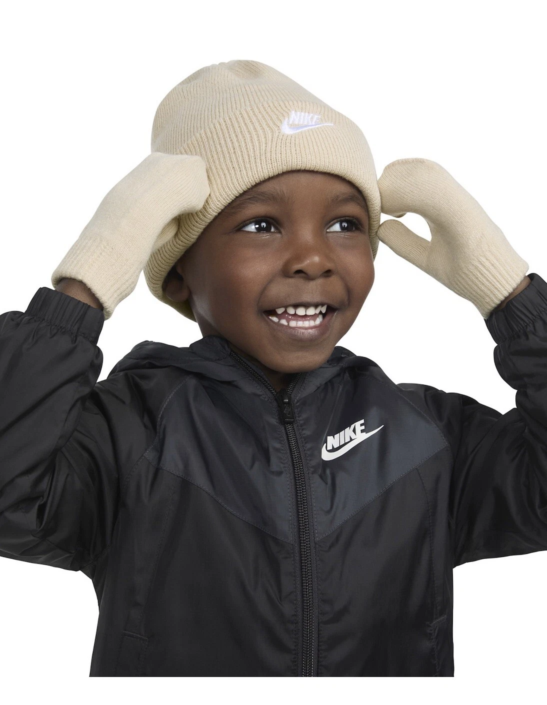 Nike Toddler Baby Beanie and Mittens 2 Piece Set TAN 2T - 4T
