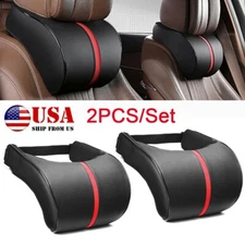  2PCS PU Leather Car Seat Headrest Memory Foam Pillow Neck Rest Protect Cushion