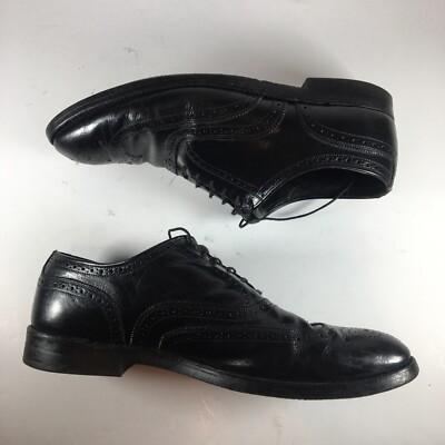 Vintage Freeman Mens Dress Shoes 9 D Black Leather Longwing Blucher Wingtips USA