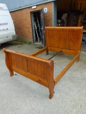 SOLID STAINED PINE DOUBLE SLEIGH BED WITH SLATS