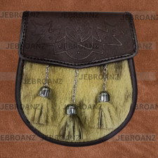 New Scottish Leather Kilt Sporran Cowhide Sporran -Free Leather Belt Chain