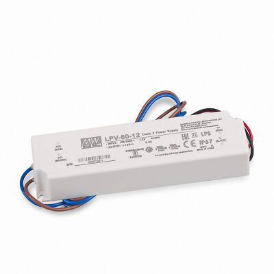 LED Trafo Netzteil 12V DC MW Mean Well LPV-60-12 SNT  12V/DC/0-5A/ 60W IP67