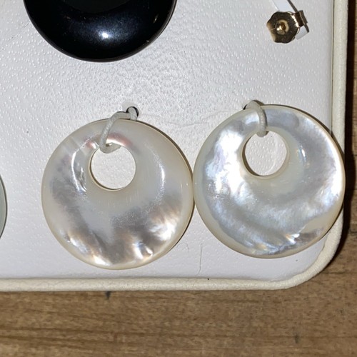 NUOVI orecchini convertibili in oro giallo 10 kt con disco originale giada/onice/MOP con scatola - Foto 4 di 24