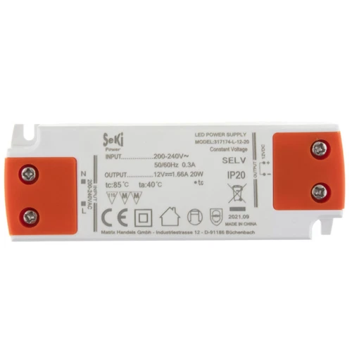 SeKi LED Power Supply 12V 1.66A 20W Transformer Flat Driver Transformer Ballast