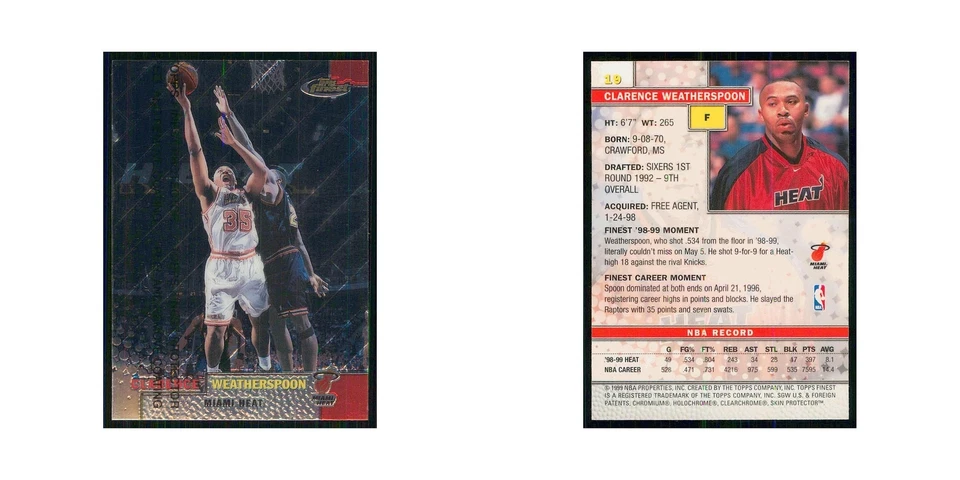 1999 Finest w Coating Clarence Weatherspoon Heat #19 - Image 3 of 3