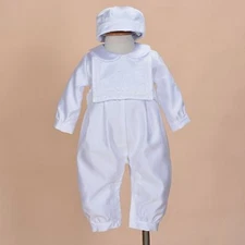 Cinda Boys Satin Christening Romper Set with Hat and Bib 3-6 to 12-18 Months 