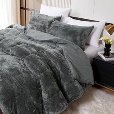 Faux Fur Queen Size Comforter Set, Luxury Ultra Soft Fluffy Comforter, Plush Fuz