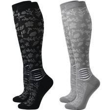 IRAMY Compression Socks for Women Ankle Support Medium, Black grey-2 Packs