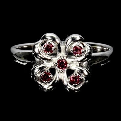 925 Sterlingsilberring Rund Rhodolith Granat Blumen Edelstein Schmuck Größe 7 - Bild 1 von 4