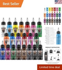 Professional Tattoo Ink Set: 21 Essential Colors in 1 oz Bottles for Optimal Use