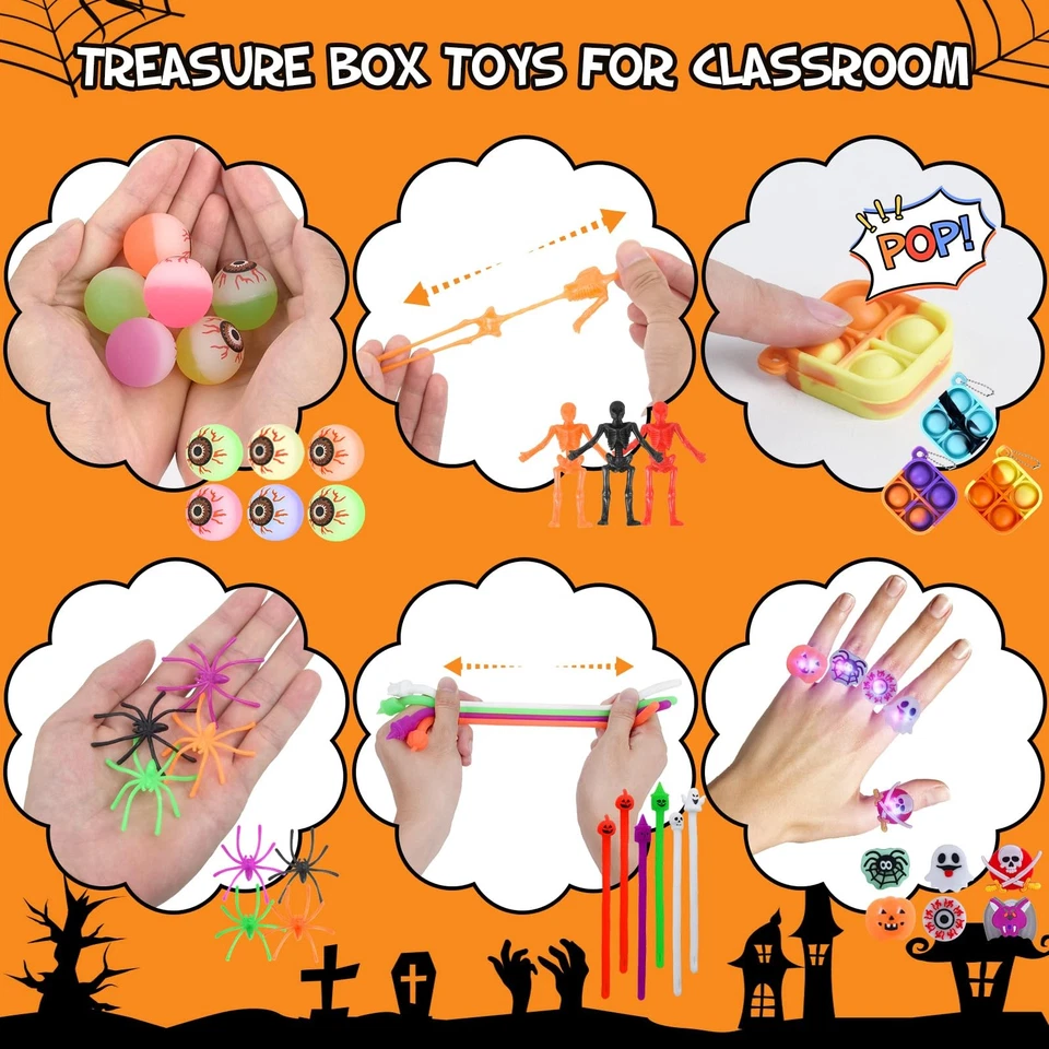 Favores de fiesta de Halloween para niños, 206 piezas golosinas de Halloween sin dulces, truco o... Foto 4 de 4