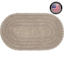 Bath Mat Reversible Crochet 21x34 Inch Oval Cotton Non-Slip Indoor Bathroom