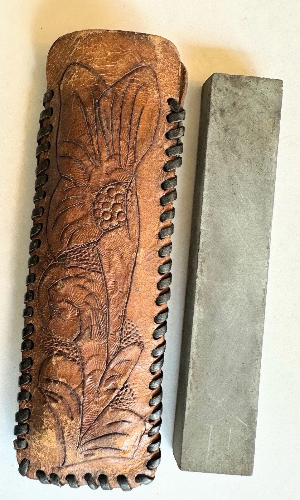 Sharpening Stone Whetstone Vintage Leather Case Pocket Size, Handmade, Larry