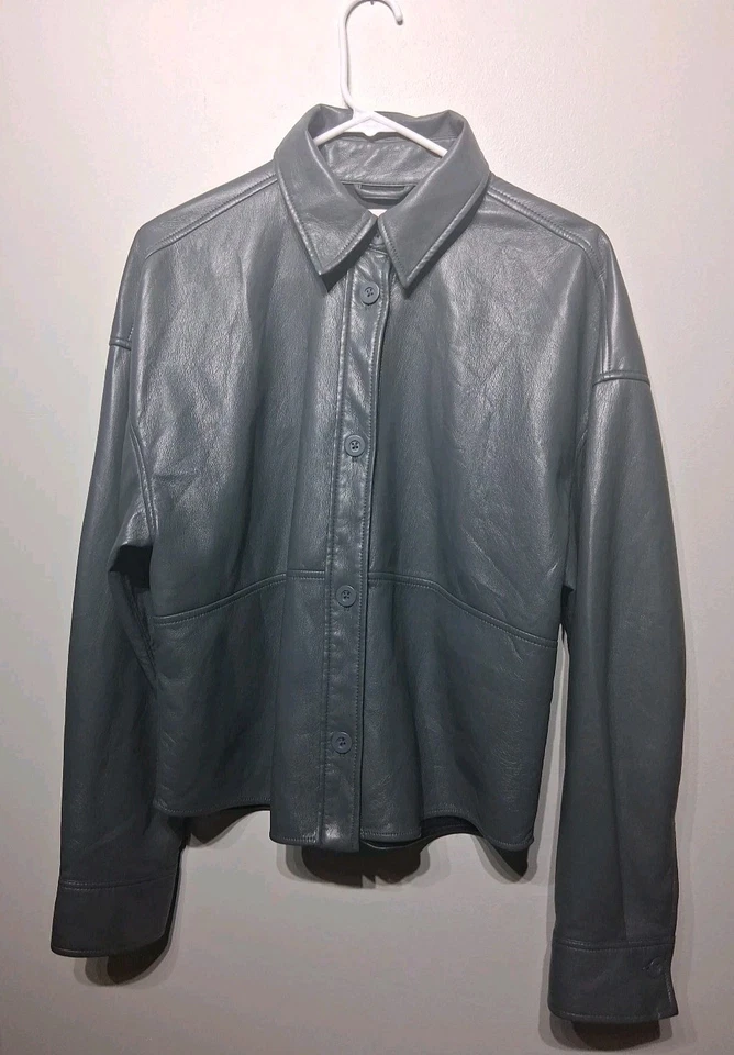 Chaqueta Camisa Artizia Babaton Verde Azulado Cuero Vegano Pelli Relajada Talla M Foto 3 de 4