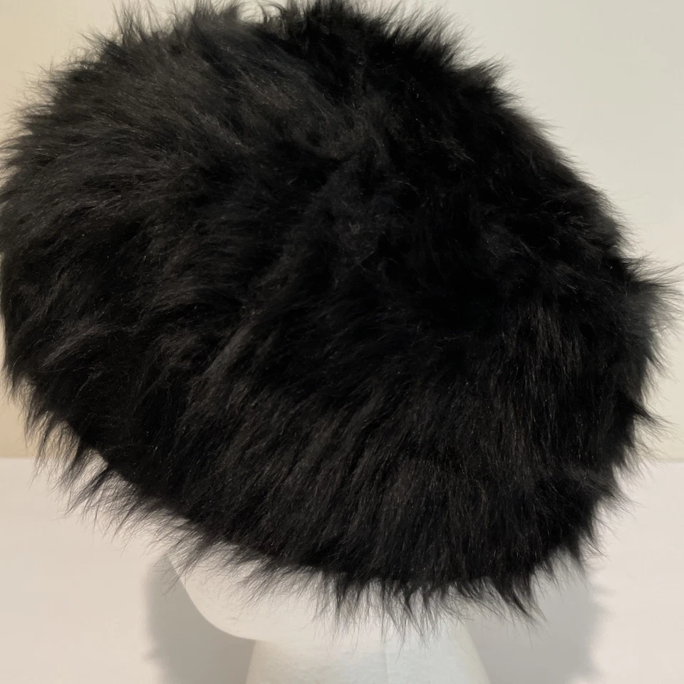 Vintage 60s Faux Fur Pillbox Hat Women's One Size Black Old Money Luxury Church - Image 2 of 4