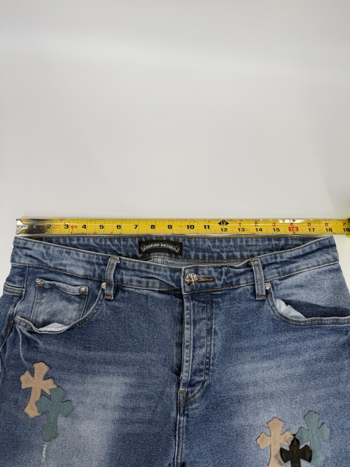 Chrome Hearts Inspired Cross Patch Blue Denim Jeans 36x30 thumbnail 21