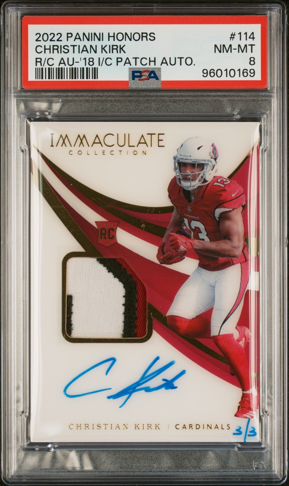 2022 Panini Honors Recollection #114 Christian Kirk 3/3 RC Patch Auto PSA 8