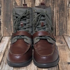 VTG Polo Ralph Lauren Ranger Boots Brown Canvas Leather Buckle Sz 6.5 EUC