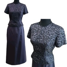 Neiman Marcus Formal Beaded Top Satin Skirt Set 4P/6P Wedding Formal Blue Purple