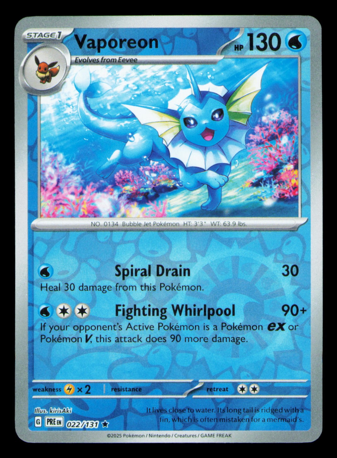 Vaporeon Reverse Holo Rare SV: Prismatic Evolutions 022/131 NM