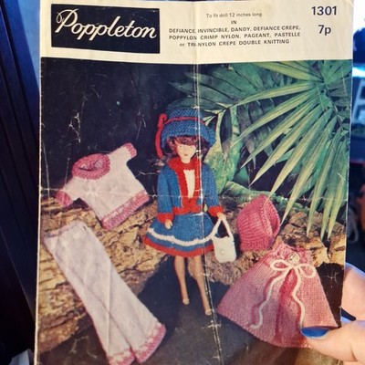 Poppleton 1301 Puppenkleidung Strickmuster Vintage 12'' dk 7 Teile Original 