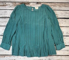 Kate Spade New York Turquoise Windowpane Silk Blend Pleated Blouse Size 12