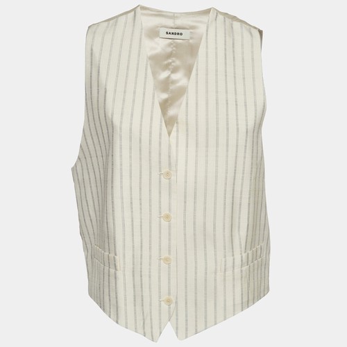 Sandro Cream Pinstripe Poplin Sleeveless Vest L