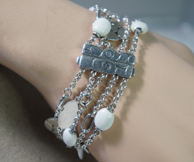 John Hardy 925 Silber 5 Strang weißer Chalzedon KALI KIESELSTEIN Kette Armband 7,5''