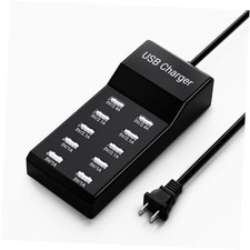 50W 10A 10-Port USB Charging Station, Multiport Charger Hub Compatible Black
