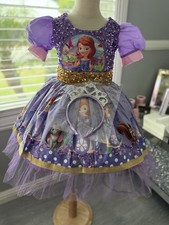 Princess Sofia The First Deluxe Party Dress for Girls And Headband Size 4/5