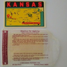 KANSAS Vintage Map Sunflower State Window / Luggage Decal Lindgren Turner Co.